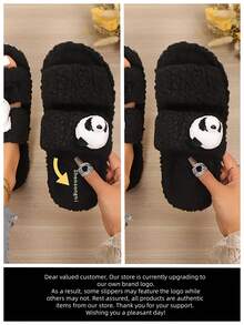 shensongni Women's New Panda Decoration EVA Soft Bottom Home Slippers Indoor Wooden Floor Mute Slippers Seasonal Slippers Slippers One Slipper Black Satin Flat Bottom Home Slippers Bedroom Plush Slippers Cute Slippers Cozy Slippers Open Toe Slippers Women's Autumn/Winter Slippers - Black - View 7