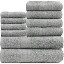 GC GAVENO CAVAILIA Soft Towels - 10 Piece Bathroom Towel Set - Premium Quality Water Absorbent Towel, 4 Face, 4 Hand, 2 Bath Towel, 450 GSM Washable Towel Set, Silver - Silver - View 12