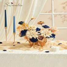 Artificial Khaki Brown & Blue Flowers, Silk Fake Flowers For DIY Wedding Bouquets Cake Flower,Table Centerpieces  Birthday Party Home Decorations - 款式16 - 查看 3