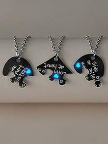 ATLVXJL 3pcs/Set Glow-In-The-Dark Sisterly Heart Pendant Necklace Set, Stainless Steel Interlocking Necklaces, Casual Wear Or Valentine's Day Gift - Multicolor - View 6