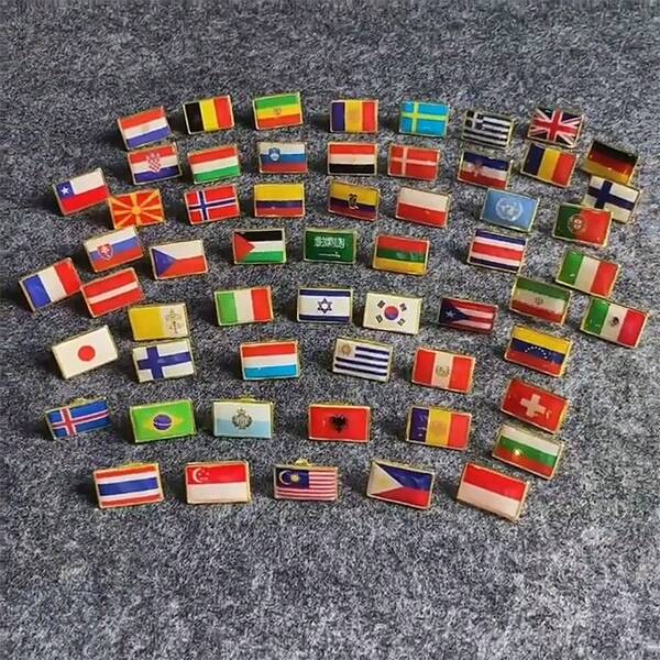 2pcs World Flag Pins, Wave Resin Flag Badges, Alloy Medal Brooches - Alloy & Resin, Suitable For Celebration And Casual Decoration