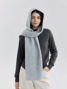 1 szt. Damski, jednokolorowy, dzianinowy szalik z kapturem i kominem, ciepły i przyjazny dla skóry, uniwersalny, do noszenia w biurze lub na randkach na świeżym powietrzu, odpowiedni na jesień/zimę