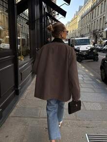 2026 女士复古休闲宽松撞色灯芯绒领轻薄防风夹克，四季皆宜，春季款 - 棕色 - 查看 4