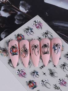 2PCS Fall Pumpkin 5D Embossed Nail Stickers Simple Pumpkin Flowers Black Edge DIY Designs 5D Autumn Nail Art Decals Self-Adhesive Sliders For Women Autumn Thanksgiving Manicure Accessories - 彩色 - 查看 4