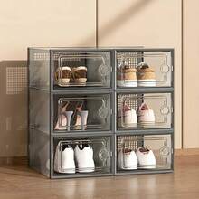 6/12/24Pcs Thick Transparent Foldable Shoe Boxes With Lids - Stackable, Space Saving Entry, Bedroom, Home, Dormitory Storage Organizer For Convenient Storage And Display - 灰色 - 查看 13