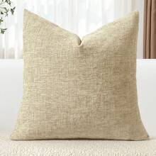 1pc Oatmeal Textured Pillow Cover, Modern Farmhouse Chenille Breathable Cushion Cover, Suitable For Bedroom, Dining Room, Bed, Sofa, Car, Decoration, All Seasons - Beige - View 11