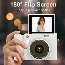 4K 数码相机，配备 2.4 英寸 LCD、16 倍数码变焦、180° 翻转屏幕、带 32GB 存储卡的紧凑型数码相机，复古摄像机设计 - 彩色 - 查看 7