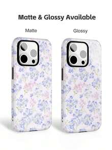 xercxerc Blue And Pink Floral Print 2-In-1 Case With PC Hard Outer & TPU Soft Inner, Large Window, Matte/Glossy Finish For IPhone 11-17 Pro ProMax Air - Multicolor - View 7