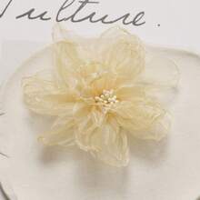 10pcs Peach Pink Chiffon Flower Embroidered Patches, Lightweight Organza Appliques, Fashionable And Cute, For DIY Crafts, Hair Ties, Clips, And Clothing Accessories