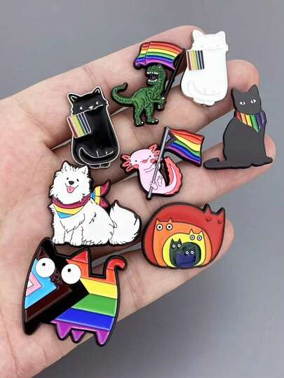 1pc/8pcs Creative LGBTQ & Animal Shaped Enamel Brooch, Rainbow Flag And Cat, Dog, Dinosaur Commemorative Badges, Gift For Friends, Clothing & Backpack Decor, Daily Use