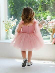 Young Girl Pink Bow Tulle Elegant Valentine's Day Party Princess Dress, Suitable For Girls' Birthday, Party, Ball, Wedding Flower Girl, Special Occasion Holiday Celebration - Pink - View 4