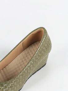 女士时尚坡跟鞋，柔软舒适，尖头高跟鞋 - 綠色 - 查看 8