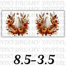 Halloween Mug Wrap, 11 Oz & 15 Oz Pumpkin Coffee Mug Template, Spooky Ghost Mug Wrap, Fall Mug Sublimation Designs, Digital Download - Yellowish White - View 6