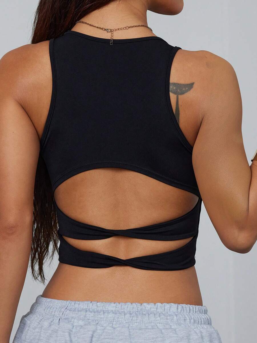 ATTRACO Twist Back Racerback Sports Bra - Black - View 1