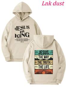 Y2K "Jesus: The Way, Truth, Life – Vintage Faith Hoodie" Print,250g Polyester Men's And Women's Clothing Casual And Cozy Hoodies Leyo,  Long Sleeve Hooded Sweatshirt, Casual Versatile Top For Autumn Winter - Màu be - Xem 1