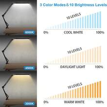 12W LED Clip-On Desk Lamp - 3 Lighting Modes, Foldable Long Arm, USB Powered, Eye-Caring Study Lamp - Multicolor - View 3