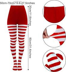 2 Pairs Women's Nylon Striped Tights Striped Tights Women Women's Stocking Hosiery - 紅白色 - 查看 2
