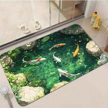 1PC Rectangular Printed Floor Mat--" Koi Pond Area Rug – Vibrant Japanese Koi Fish Design With Lush Greenery, Perfect For Living Room, Bedroom, Or Office Decor – Durable And Easy To Clean – Enhances Tranquility In Any Space"--Soft, Comfortable, Easy To Clean, Suitable For Corridor Bathroom, Bedroom, Kitchen, Porch, Laundry Room, RV Outdoor Decoration Holiday Decoration Three Sizes Are Available - 黑色 - 查看 5