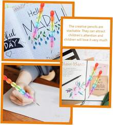 Slzhds 40 Pcs Lápices Apilables, Lápices de Plástico Apilables con Forma de Oso, Perfecto para Regalos Divertidos, Juguete Educativo, Escritura y Dibujo, Regalos Cumpleaños Colegio - Calabaza - Ver 6