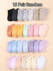 15 Pairs/Set Of Random Color Baby Socks And Toddler Neutral Boat Socks Combination Comfortable And Breathable Nude Socks - Multicolor - View 5