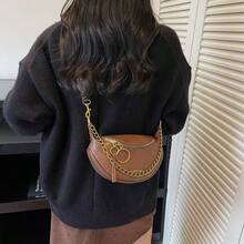 1 Stück einfarbige, wasserdichte Tasche mit großer Kapazität in Halbmondform, modische Kette als Schulter-/Umhängetasche, passend zu Outfits