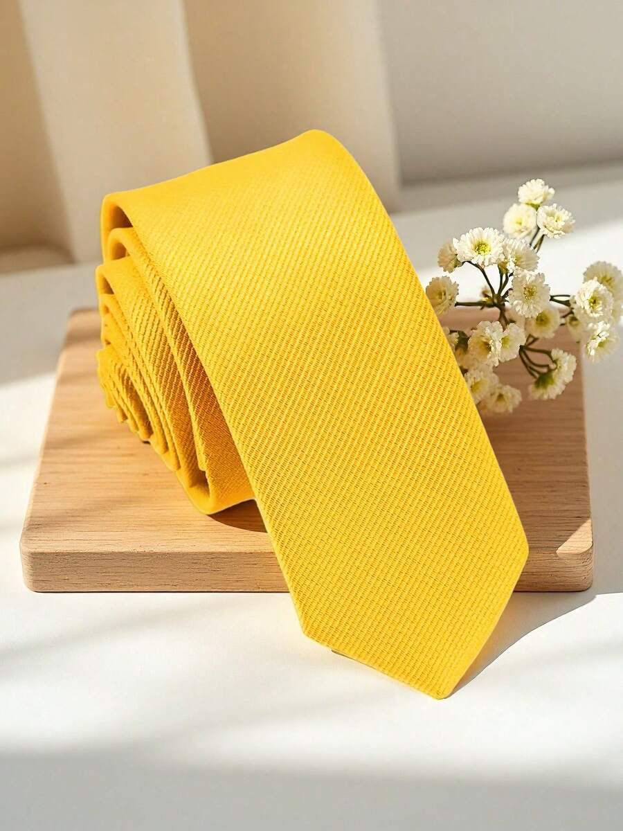 1 Cà vạt nam màu vàng ôm vừa vặn, cà vạt thời trang trang trọng cho tiệc cưới - Màu vàng - Xem 1