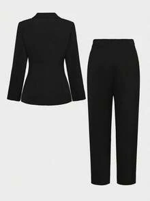 2pcs/Set Elegant Basic Slim Fit Blazer Jacket + Ankle-Length Pants, Suitable For Business, Commute And Daily Wear