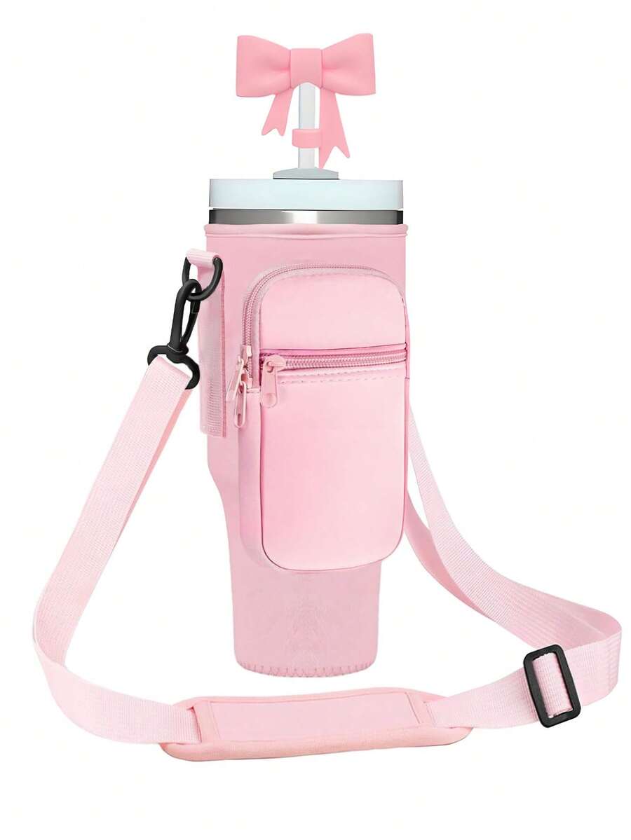 1PC Water Bottle Carrier Bag With Phone Pocket,Suitable For 40/30 Oz Tumbler With Handle With Adjustable Strap Bollus,Key Hook,Suitable For Hiking Travelling Camping Sports Water Bottle Case Insulated Bag Crossbody