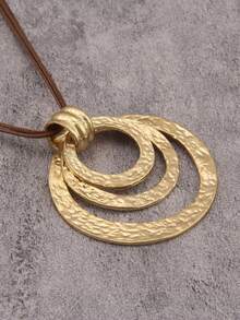 1 pieza Collar largo con colgante de disco ondulado de aleación dorada de estilo minimalista y elegante, collar gargantilla único con cuentas, adecuado para uso diario y como regalo para novia/novio - Cuerda de cera - Ver 13