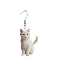 2 perechi de cercei cu pandantiv 2D din acrilic, cu pisică albă, pentru femei - stil drăguț de desene animate, cârlige din oțel inoxidabil, design elegant cu pisică, potriviți pentru purtare zilnică și cadou, pentru toate anotimpurile