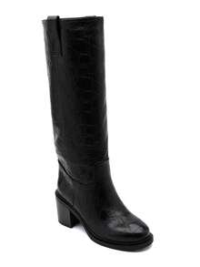 Fashionable Versatile Chunky High Heel Tall Boots - Black 2525A - View 2