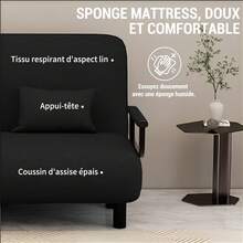 Foldable Double Sofa Bed Convertible Angle Adjustable Headrest Entire Mattress Sponge Linen fabric Suitable for iving Rooms and Bedrooms Blue Color