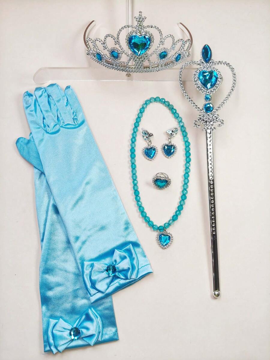 8pcs Princess Costume Party Accessories Set, Including Crown, Gloves, Hair Accessories, Wand, Necklace, Earrings, Suitable For Party Occasions