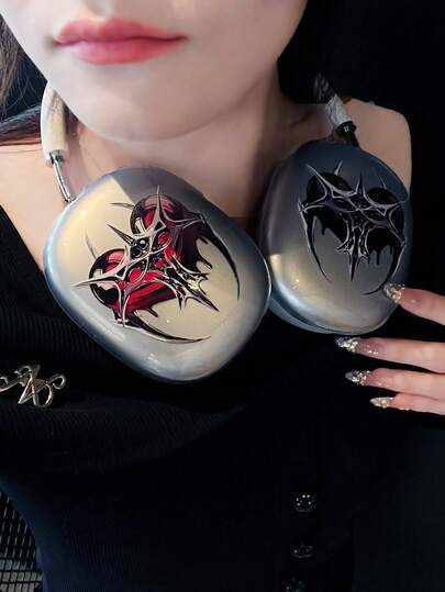 都市街头风格保护壳，适用于 Apple Max - 黑色/红色爱心和图案印花，中性防摔保护套，前卫简约设计，适合日常科技服饰