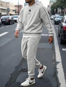 Men's Letter Print Raglan Sleeve Sweatshirt And Pants Set - Multicolor - View 3