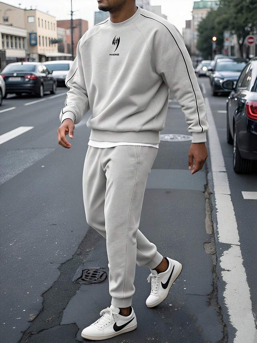 Men's Letter Print Raglan Sleeve Sweatshirt And Pants Set