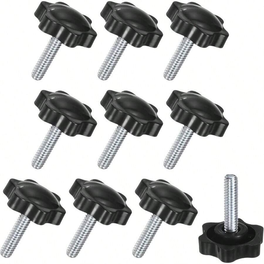 10Pack Star Clamping Knobs 1/4"20 X 0.98 Male Thread Hand Tightening Screw For Machinery/Electronic/Furniture/Umbrella Base Hex Shaped Machine Handle Replacement [Black] - màu đen - Xem 1