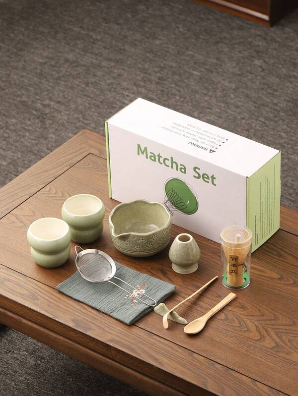 [Matcha Japonês] Conjunto de Cerimônia de Chá Verde Matcha - 10 peças Conjunto de Chá de Bambu Japonês - Xícara de Matcha, Tigela de Matcha, Presente Decorativo Tradicional Completo