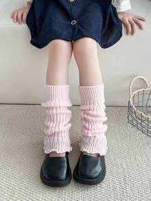 1 Pair Princess Style Vertical Striped Frill Trim Leg Warmers, Warm Knee/Leg Protector For Kids, All Season