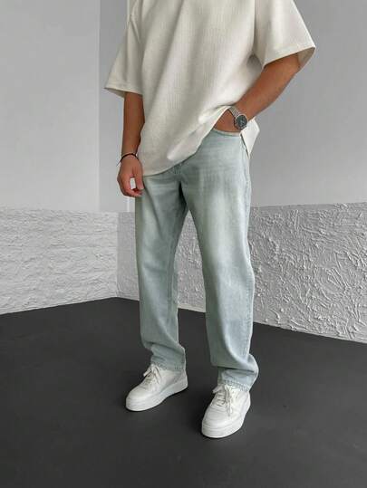 Herren Washed hell Farbe lose Straight Leg Strassen Jeans