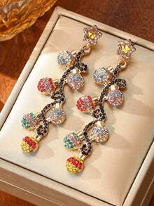 1 Pair Christmas Earrings For Women Rhinestone Chritsmas Tree,Fashion Christmas Light Bulb Dangle Earring For Holiday Festival Costume Jewelry