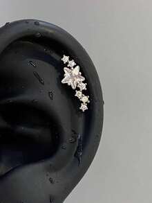 1pc Sparkling Stainless Steel Stud Earrings For Women, Elegant For Daily Wear And Parties, Flat Screw Design For Sleeping Without Removing