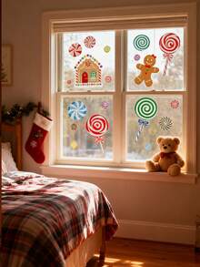 57PCS-57PCS-Adezive pentru fereastră de Crăciun, model nou, cu model de turtă dulce, pentru fereastră, pentru sticlă, față-verso, 3D, Crăciun, bomboane de Crăciun, adezive pentru fereastră, turtă dulce, autocolante cu mentă, pentru decorațiuni de petrecere Candyland, marturii, fereastră, sărbători, decorațiuni de Crăciun, decorațiuni de Crăciun, Crăciun