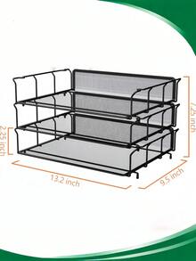 Accesorios de almacenamiento para escritorio de ordenador con un diseño clásico de malla. Este versátil organizador de escritorio incluye una bandeja para documentos de hierro, ideal para entornos de oficina, escolares y domésticos. - Negro - Ver 8