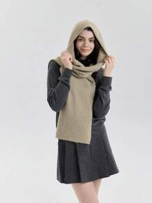 1 szt. Damski, jednokolorowy, dzianinowy szalik z kapturem i kominem, ciepły i przyjazny dla skóry, uniwersalny, do noszenia w biurze lub na randkach na świeżym powietrzu, odpowiedni na jesień/zimę