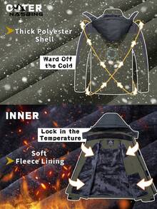 NASBING 男士冬季滑雪服 防水防风 滑雪板保暖连帽冬装 4口袋派克大衣 徒步露营登山滑雪