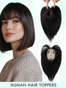 Hair Toppers For Women Real Human Hair 8-14inch Straight Human Hair Topper With Bangs Skin Scalp Big Base Cover Thinning Or Loss Top Pieces Real HairPieces 360°3D Bangs Thinning Blonde Hair For Daily - Multicolor - View 32