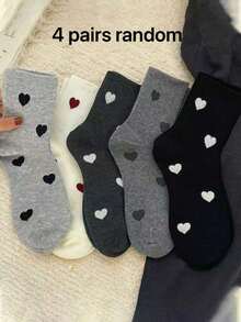 5 Pairs Women's Heart Pattern Casual Socks, Korean Style Versatile, Random Color Dispatch, All Season - Multicolor - View 6