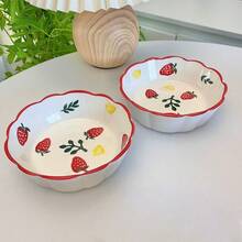 4/2个 6/5.7英寸 红色玫瑰陶瓷碗，草莓沙拉碗，可爱水果搅拌碗，饭碗，甜点碗，适用于家庭厨房、餐厅、聚会、微波炉 - 紅色 - 查看 16