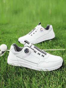 Zapatos de golf para hombres, nueva suela gruesa antideslizante y resistente al desgaste, diseño de botón giratorio de puntera redonda y baja, cómodos zapatos de golf profesionales para hombres con suela blanda y agarre fuerte, parte superior impermeable y antióleo, talla extra grande 46, zapatos deportivos para hombres adecuados para correr